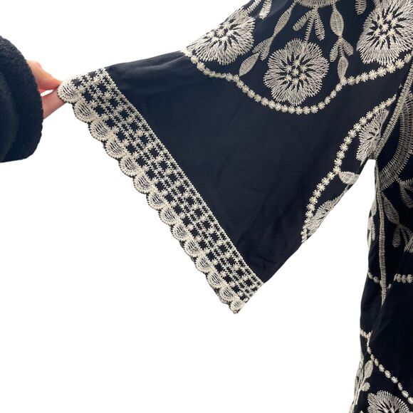 Peach Love California Black Embroidered Cover Up Kimono Sz S/M Hippy Whimsigoth - Picture 8 of 13